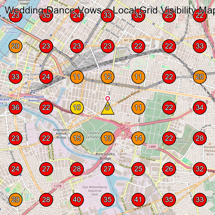 Wedding Dance Vows GeoGrid visibility map for Dance School in Queens